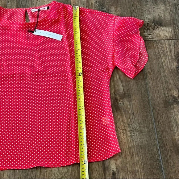 NWT Three Eighty Two Polka Dot Short Sleeve Sheer Top Size Large Red White - Picture 8 of 14